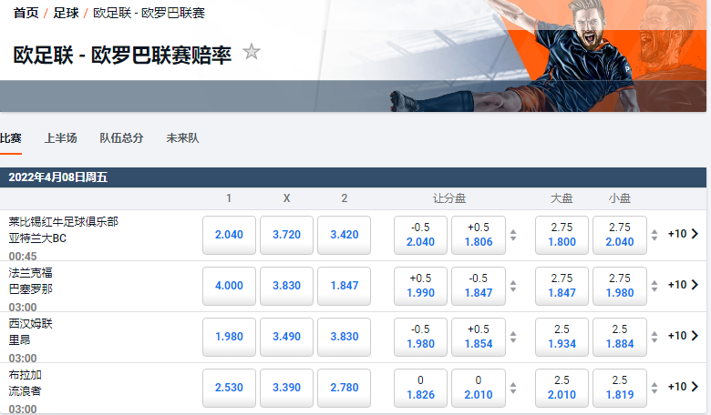 平博-欧联杯足球联赛盘口和赔率