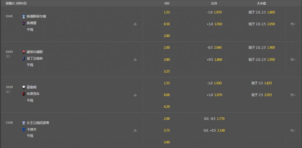 bet365-英冠联赛-盘口和赔率