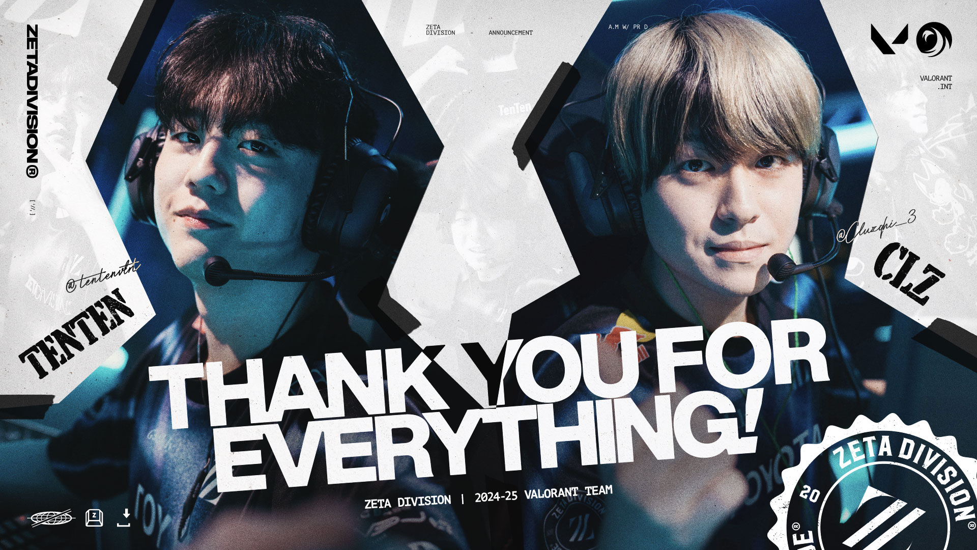 ZETA DIVISION宣布与《VALORANT》选手CLZ和TenTen分道扬镳